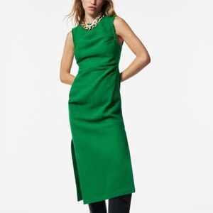 ZARA Green Long Textured Weave Dress